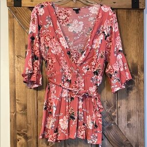 Torrid Floral Wrap Blouse -Pink